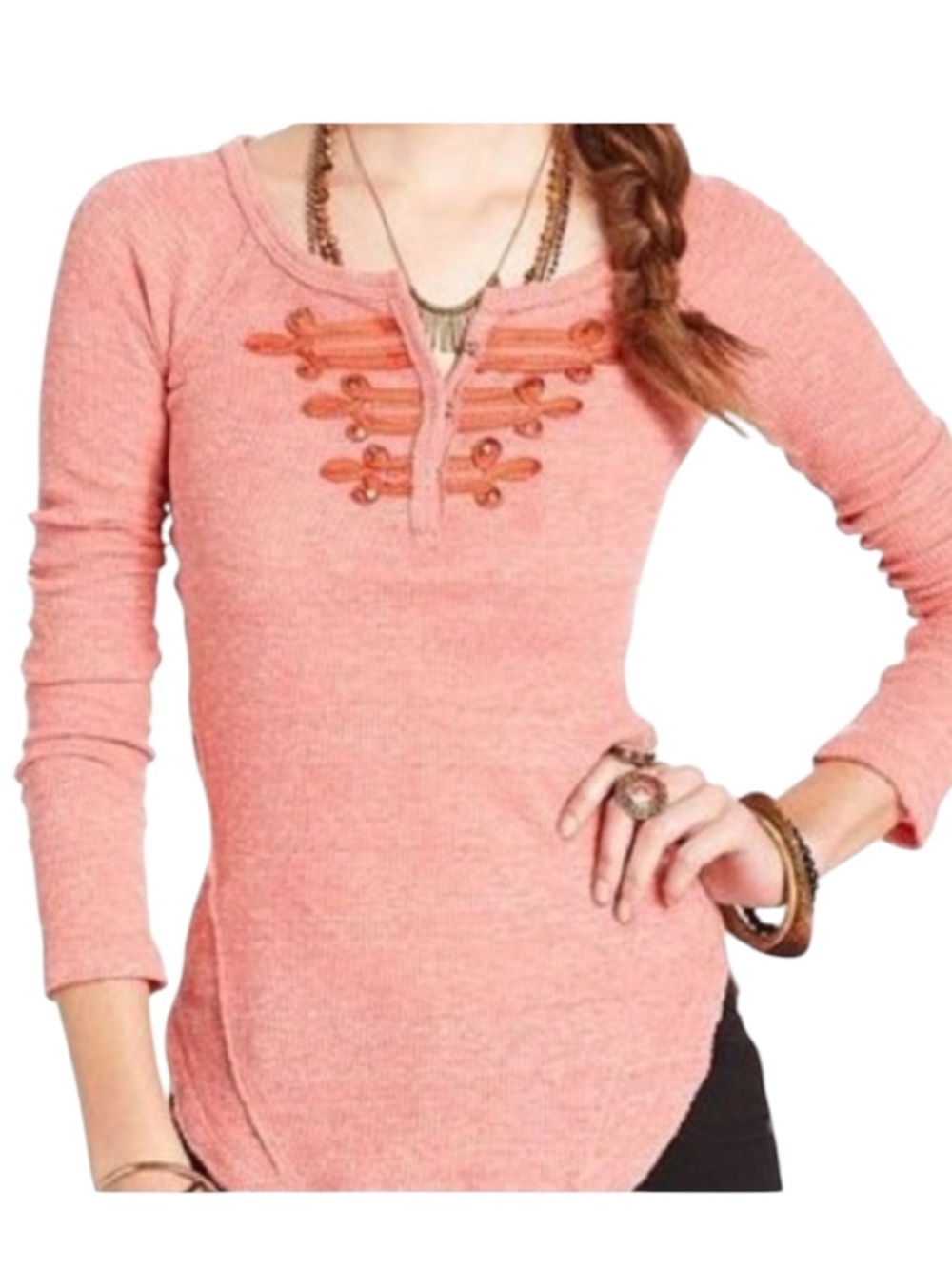 NWT Free People We The Free Battalion Thermal Long Sleeve Y2K in Sunburst Orange